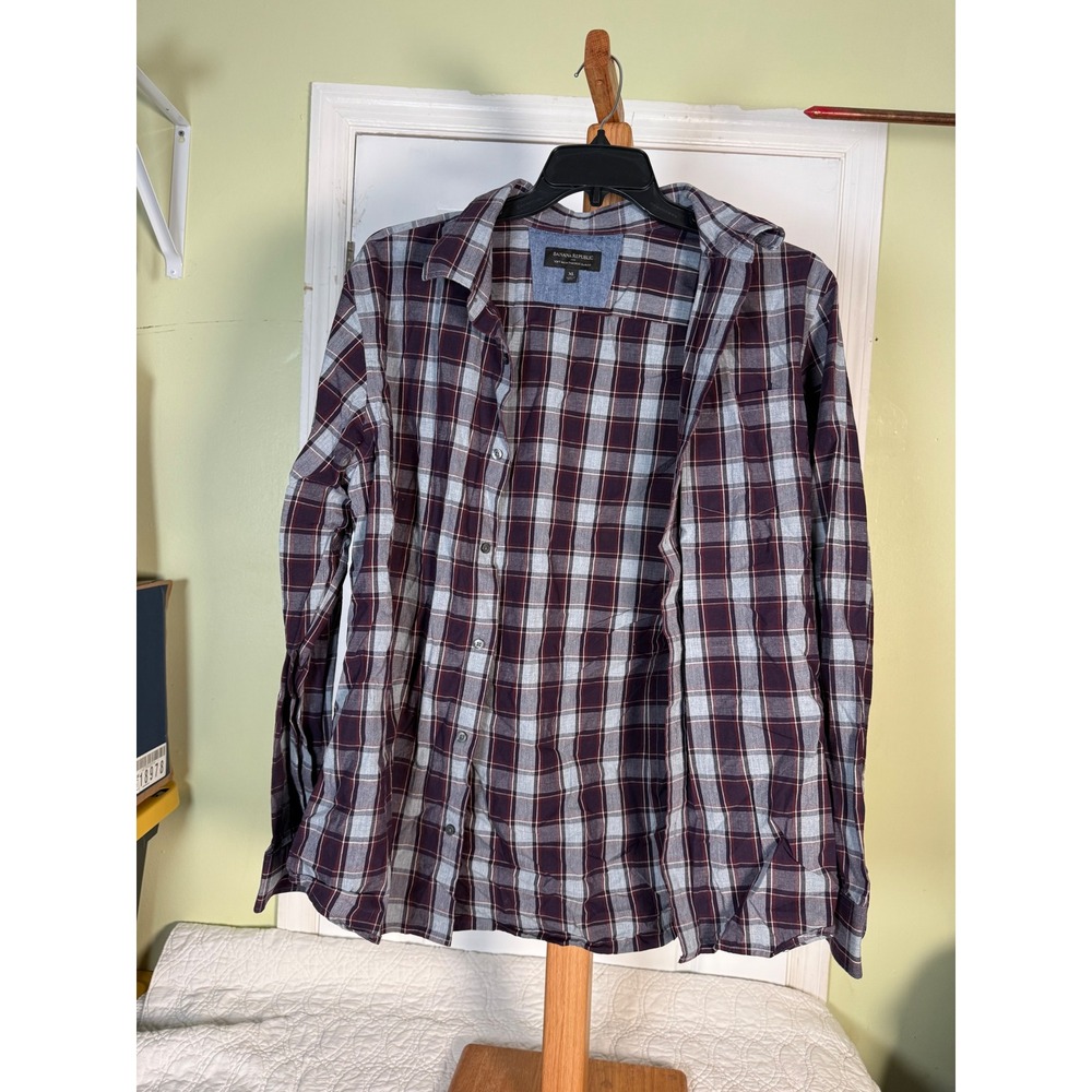 Banana Republic Mens XL Soft Wash Tailored Slim Fit Plaid Button Down Shirt